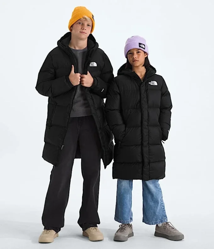 Nuptse lang parka til drenge og piger