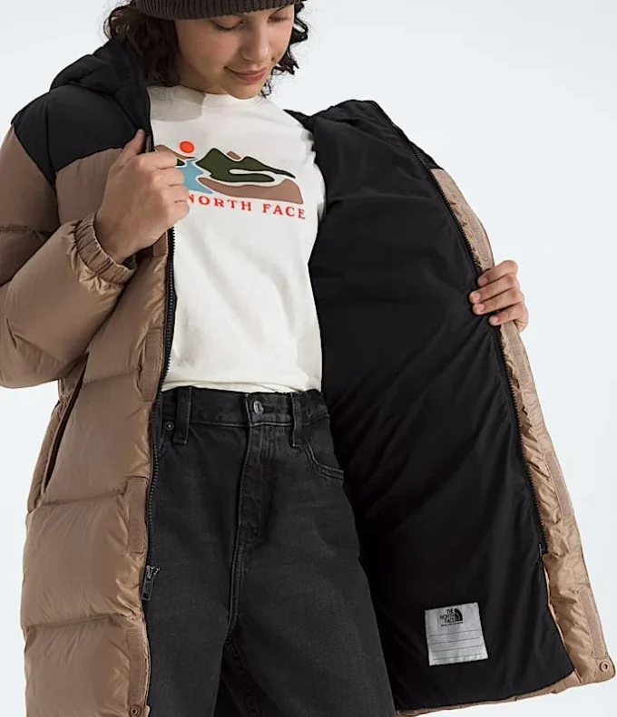 Nuptse lang parka til drenge og piger