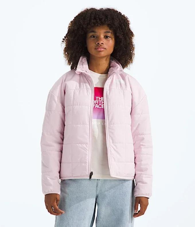 Reversibel Shasta-jakke med gennemgående lynlås til piger Reversibel Shasta-jakke med gennemgående lynlås til piger
