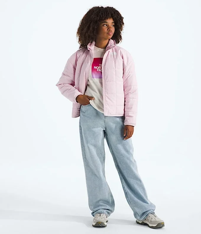 Reversibel Shasta-jakke med gennemgående lynlås til piger Reversibel Shasta-jakke med gennemgående lynlås til piger