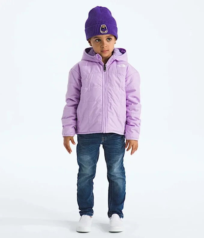 Reversibel Shasta-jakke med hætte og gennemgående lynlås til piger Reversibel Shasta-jakke med hætte og gennemgående lynlås til piger
